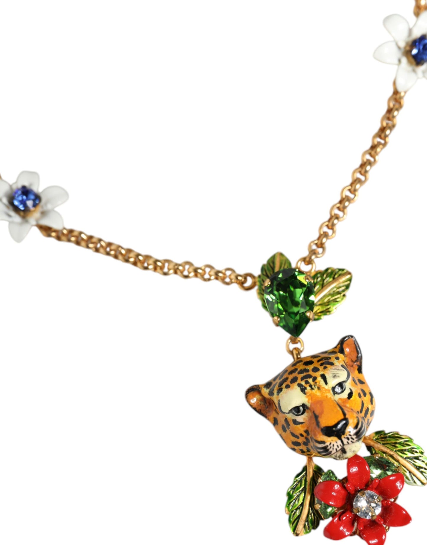 Gold Brass Leopard Flower Embellished Statement Necklace - The Luxe Alliance