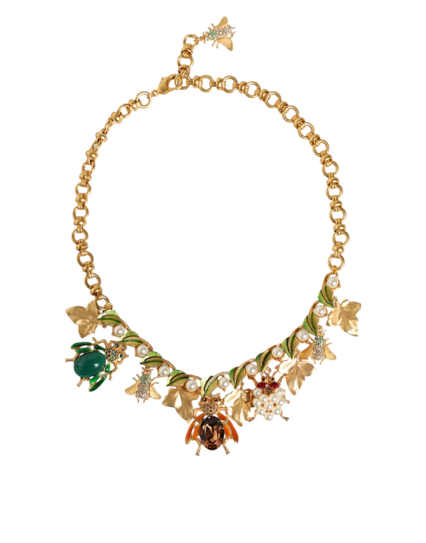 Gold Brass Crystal Bug Charm Pendant Statement Necklace - The Luxe Alliance