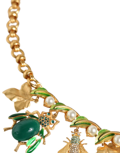 Gold Brass Crystal Bug Charm Pendant Statement Necklace - The Luxe Alliance