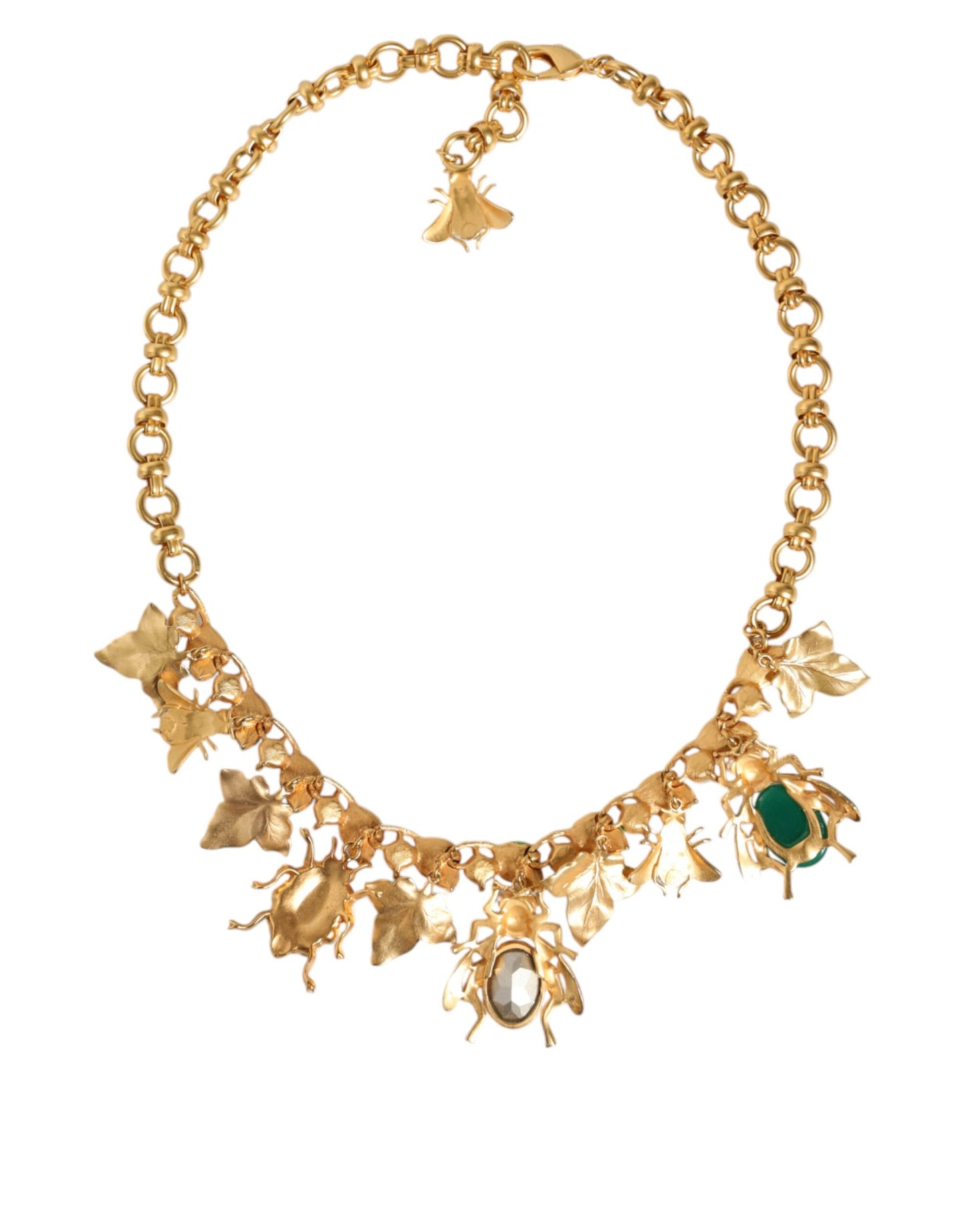 Gold Brass Crystal Bug Charm Pendant Statement Necklace - The Luxe Alliance