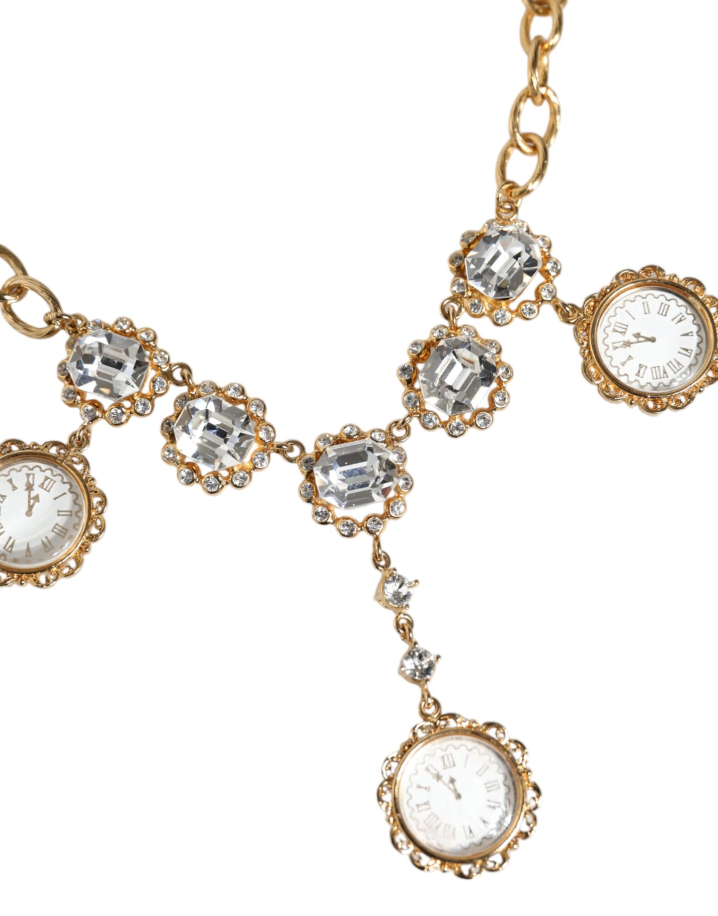 Gold Chain Brass Crystal Clock Statement Necklace - The Luxe Alliance