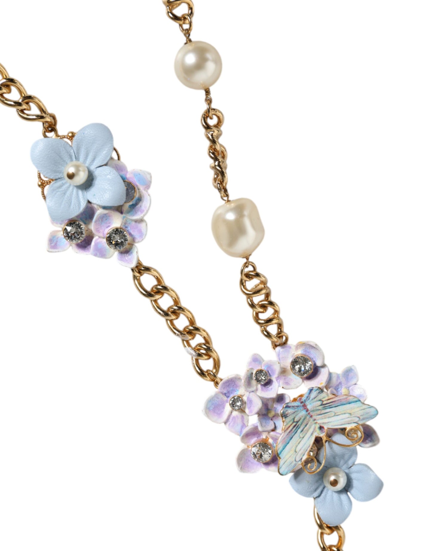 Gold Chain Brass Floral Layered Crystal Pearl Necklace - The Luxe Alliance