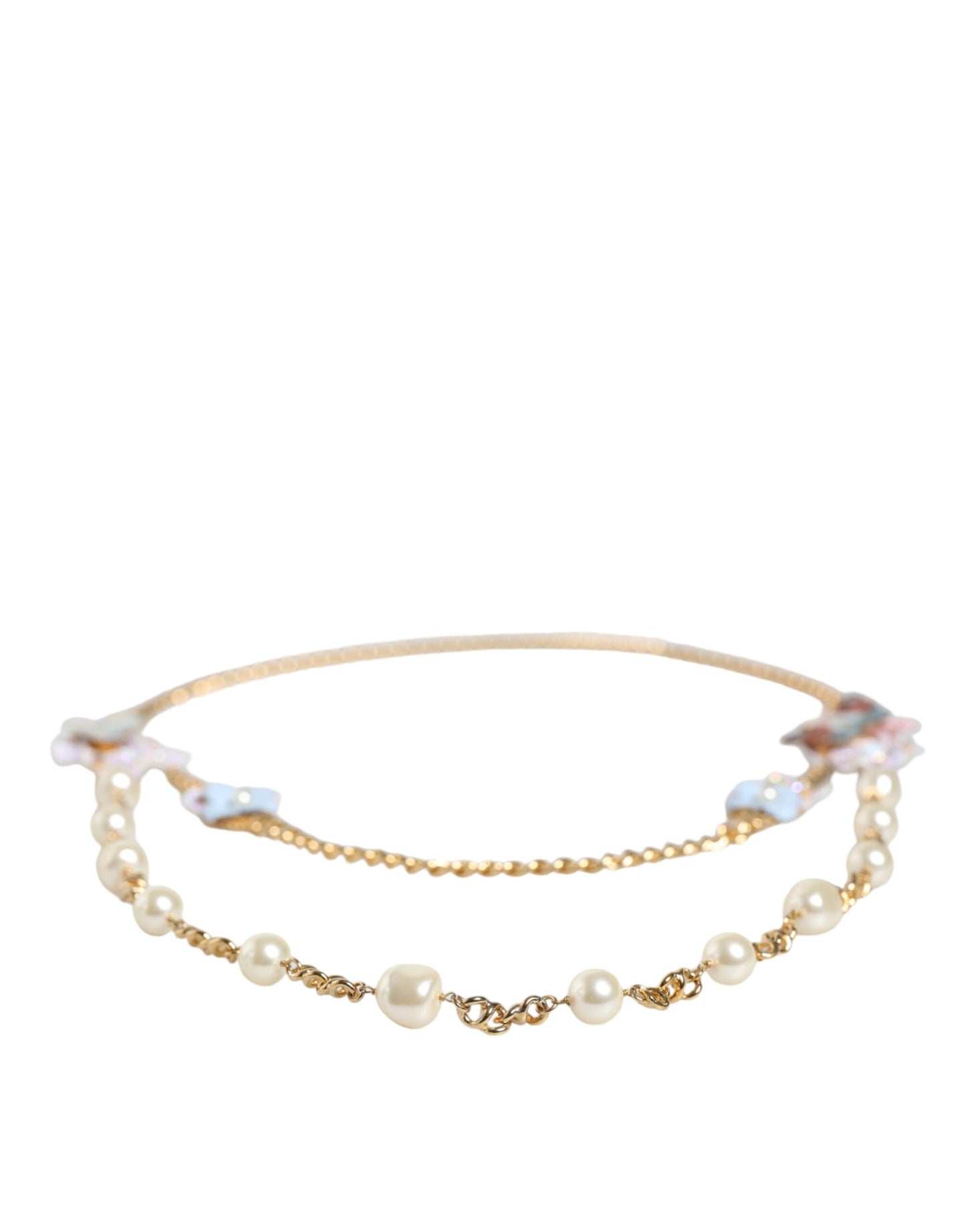 Gold Chain Brass Floral Layered Crystal Pearl Necklace - The Luxe Alliance