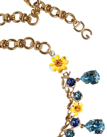 Gold Brass Chain Floral Crystal Cross Pendant Necklace - The Luxe Alliance