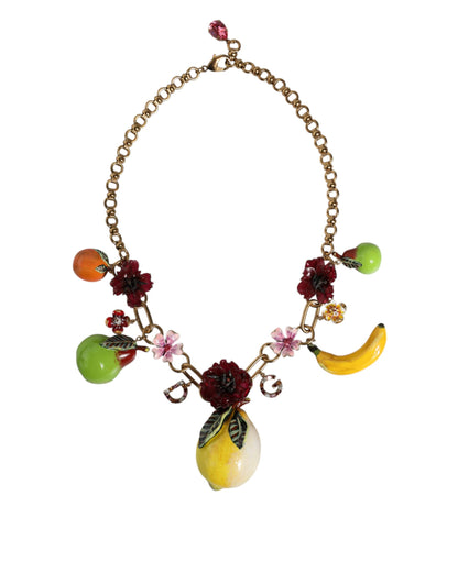 Gold Brass FRUIT Pendants Flowers Crystal Logo Necklace - The Luxe Alliance