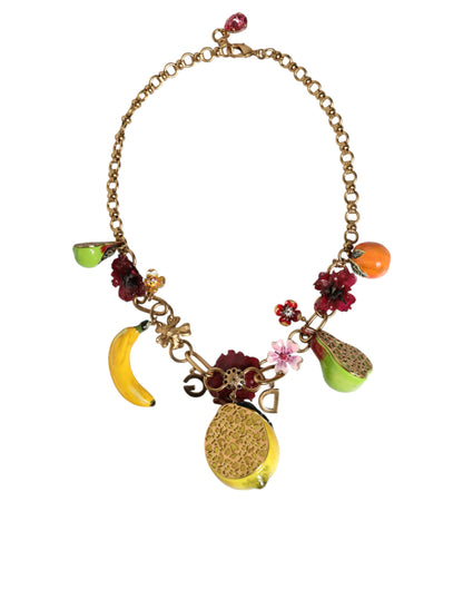 Gold Brass FRUIT Pendants Flowers Crystal Logo Necklace - The Luxe Alliance