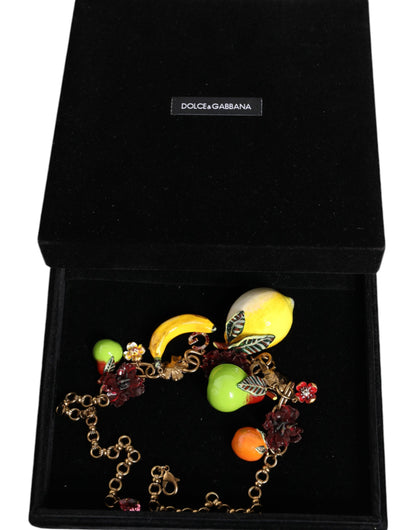 Gold Brass FRUIT Pendants Flowers Crystal Logo Necklace - The Luxe Alliance