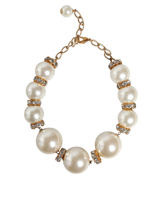 White Maxi Faux Pearl Beads Crystals Gold Chain Necklace - The Luxe Alliance