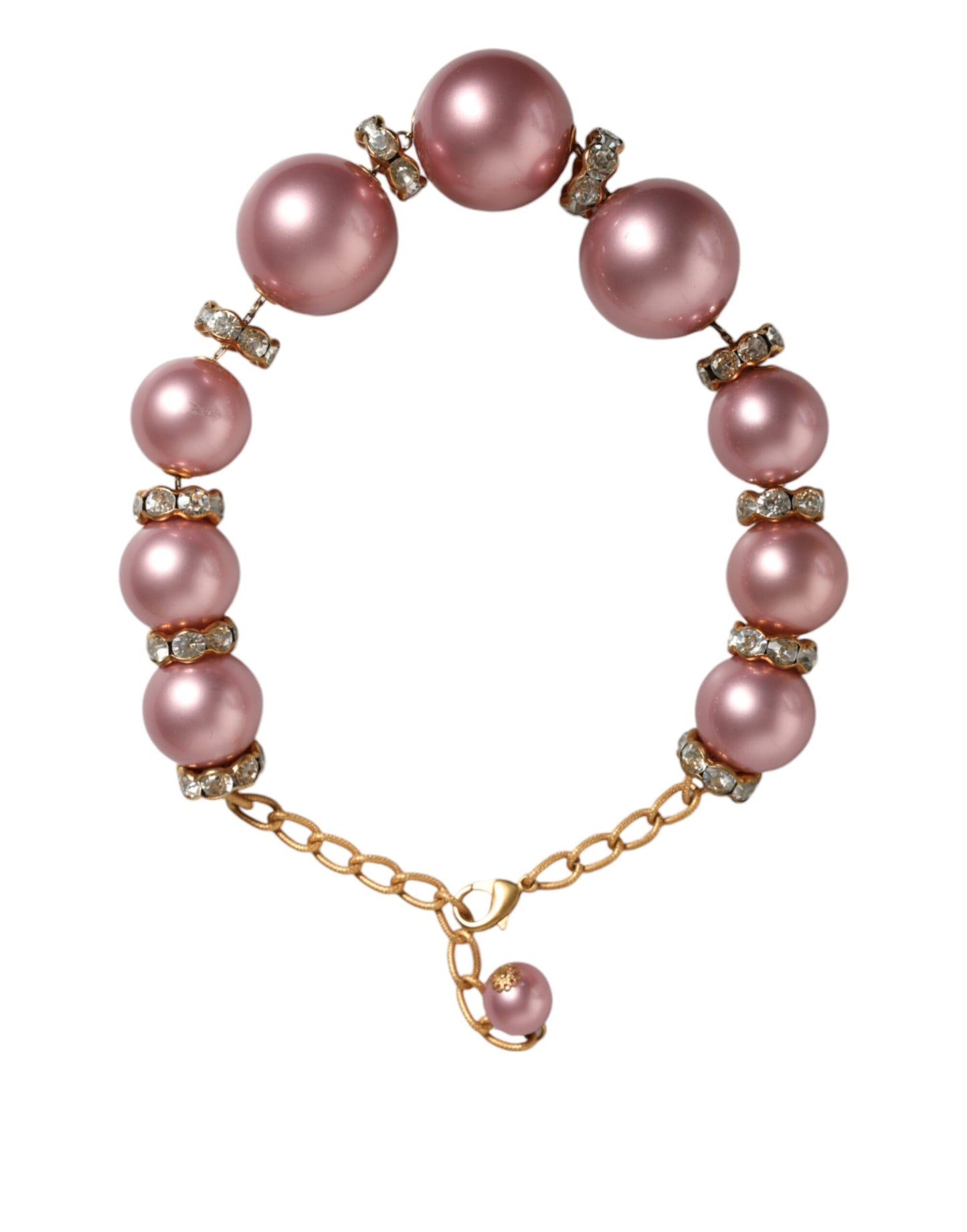 Pink Maxi Faux Pearl Beads Crystals Gold Chain Necklace - The Luxe Alliance