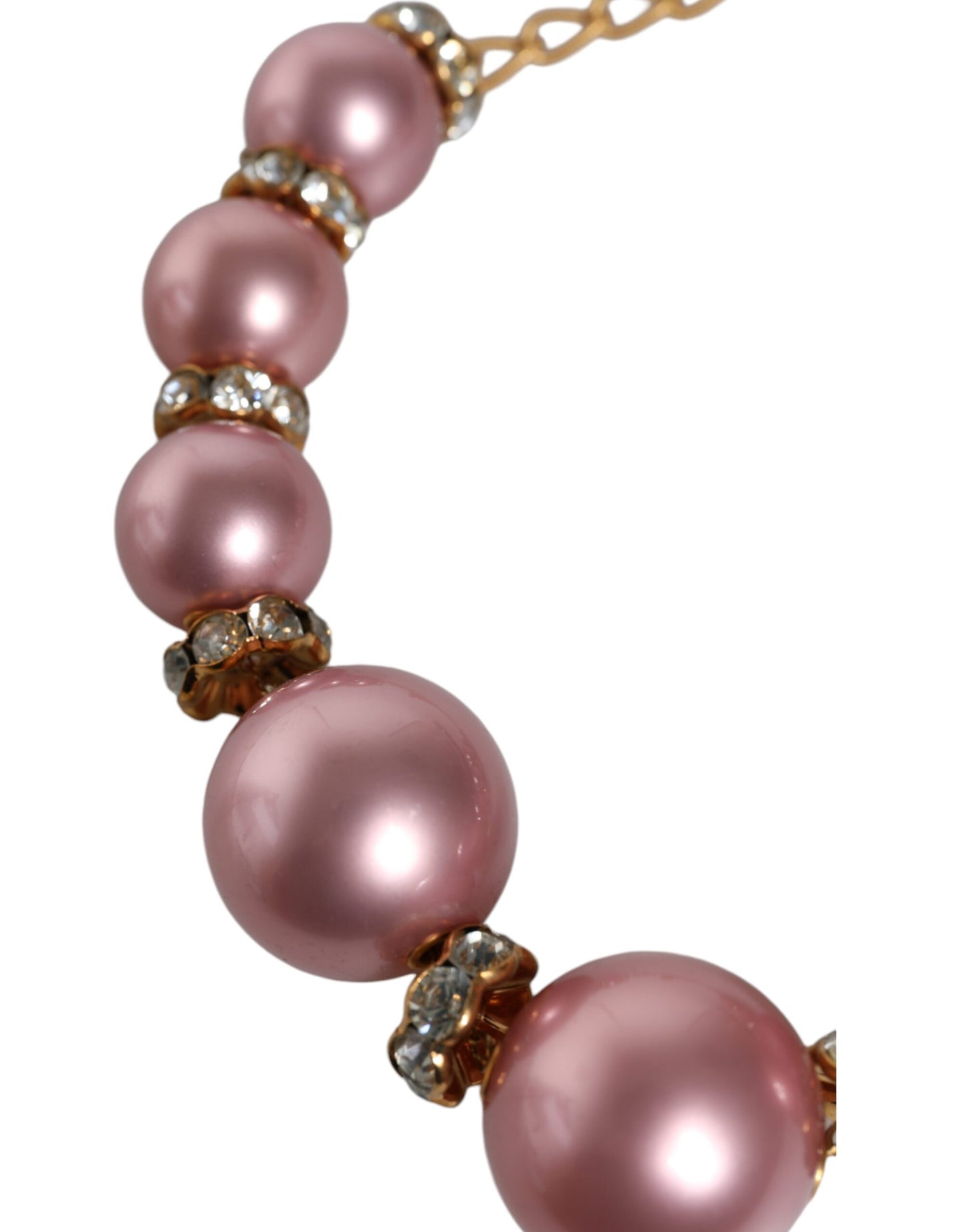 Pink Maxi Faux Pearl Beads Crystals Gold Chain Necklace - The Luxe Alliance