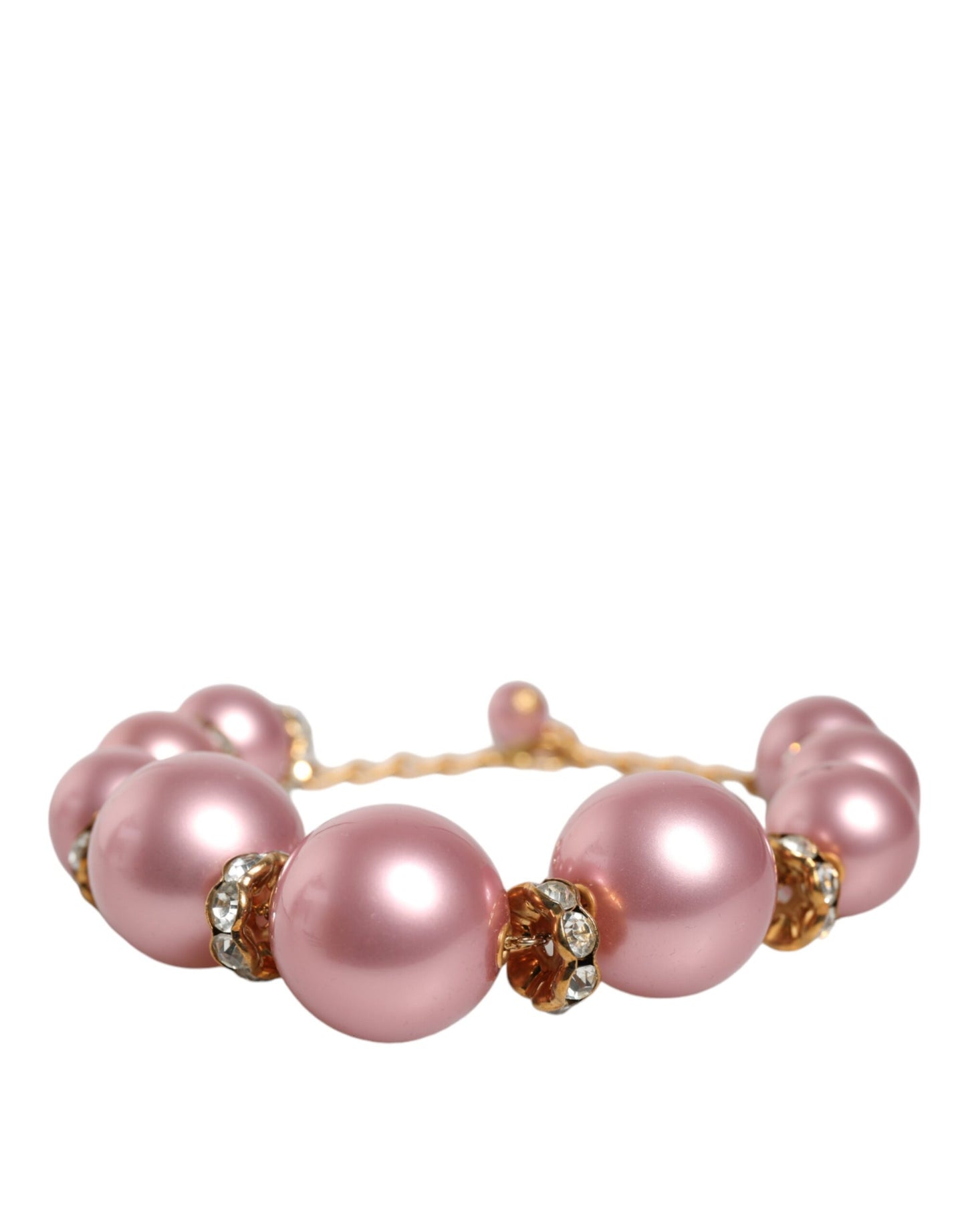 Pink Maxi Faux Pearl Beads Crystals Gold Chain Necklace - The Luxe Alliance