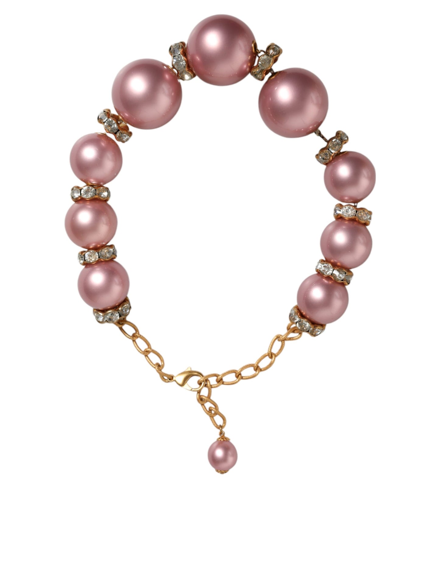 Pink Maxi Faux Pearl Beads Crystals Gold Chain Necklace - The Luxe Alliance