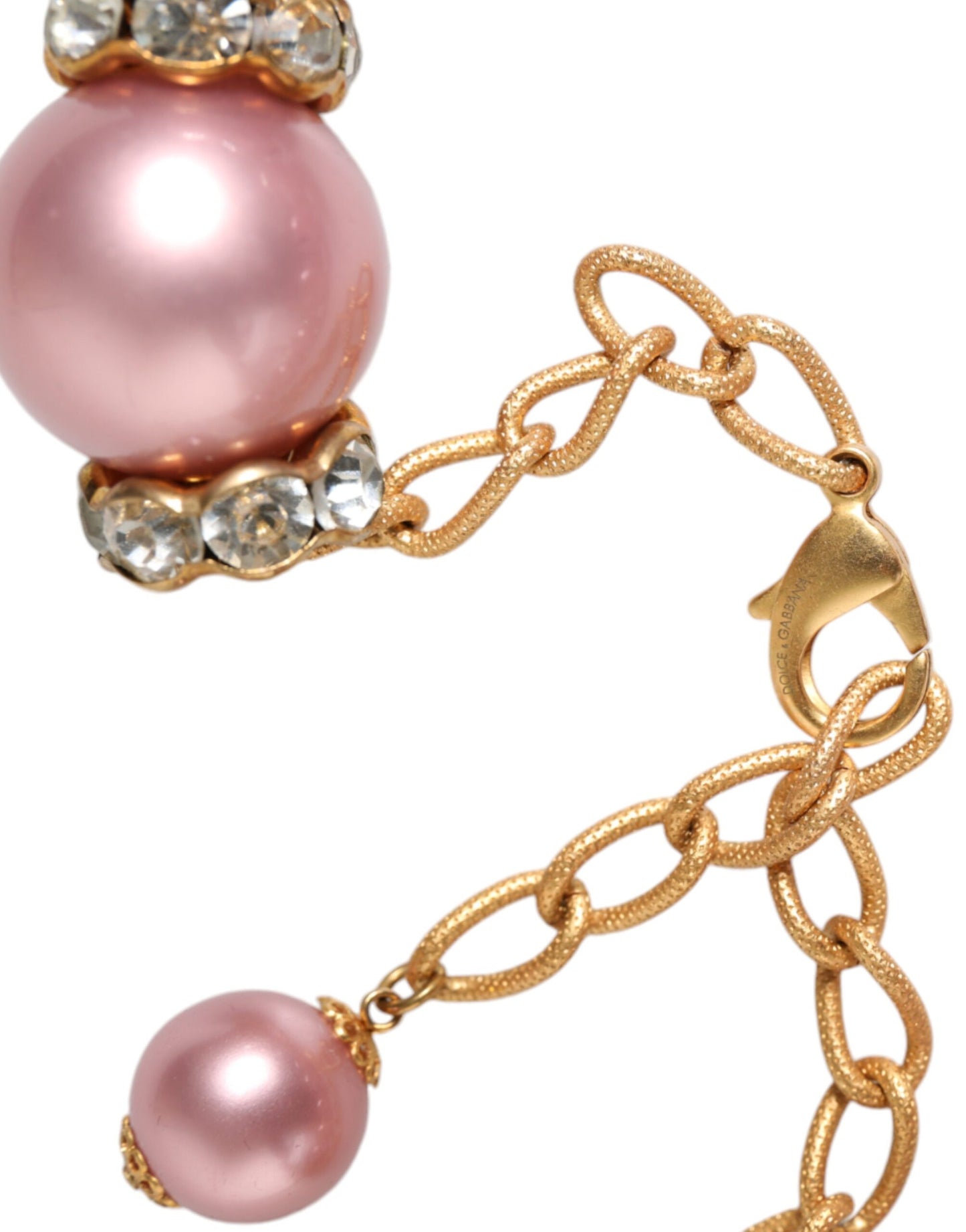 Pink Maxi Faux Pearl Beads Crystals Gold Chain Necklace - The Luxe Alliance