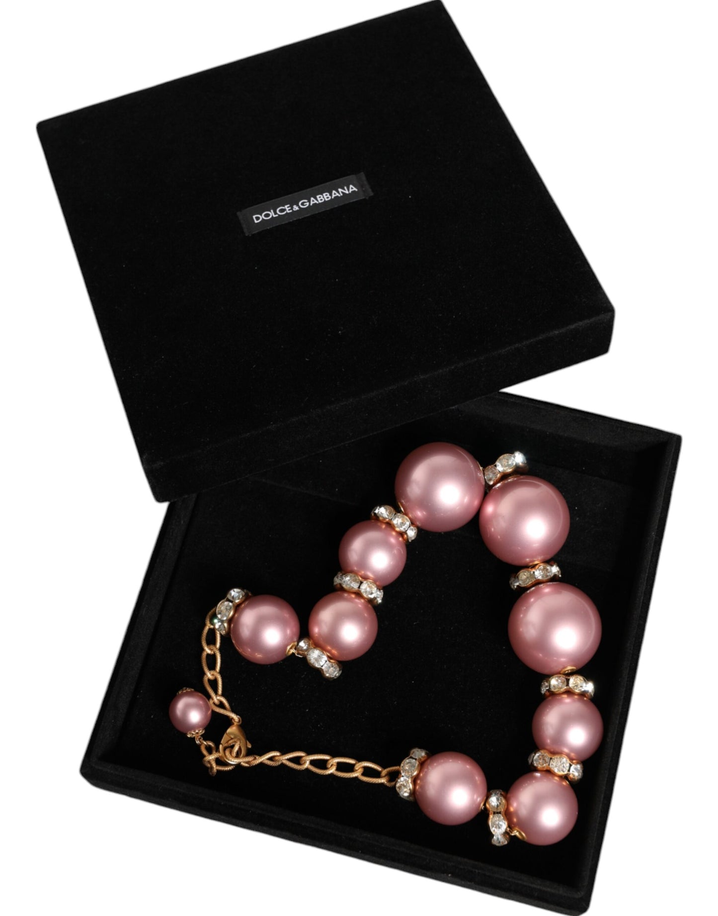 Pink Maxi Faux Pearl Beads Crystals Gold Chain Necklace - The Luxe Alliance