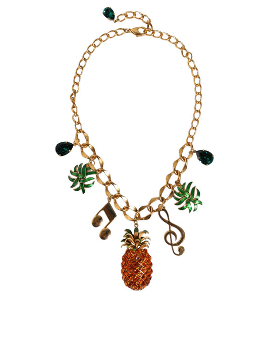 Gold Tone Brass Chain Pineapple Crystal Musical Necklace - The Luxe Alliance