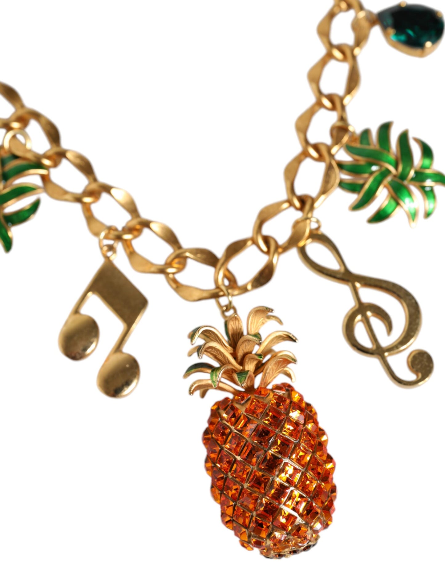 Gold Tone Brass Chain Pineapple Crystal Musical Necklace - The Luxe Alliance