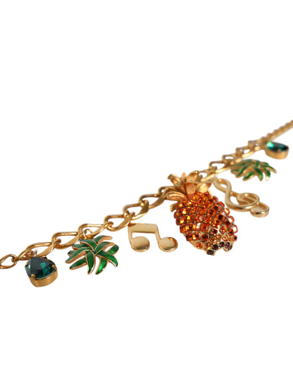 Gold Tone Brass Chain Pineapple Crystal Musical Necklace - The Luxe Alliance