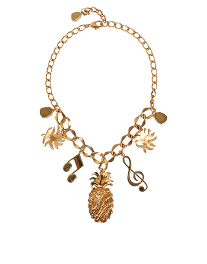 Gold Tone Brass Chain Pineapple Crystal Musical Necklace - The Luxe Alliance