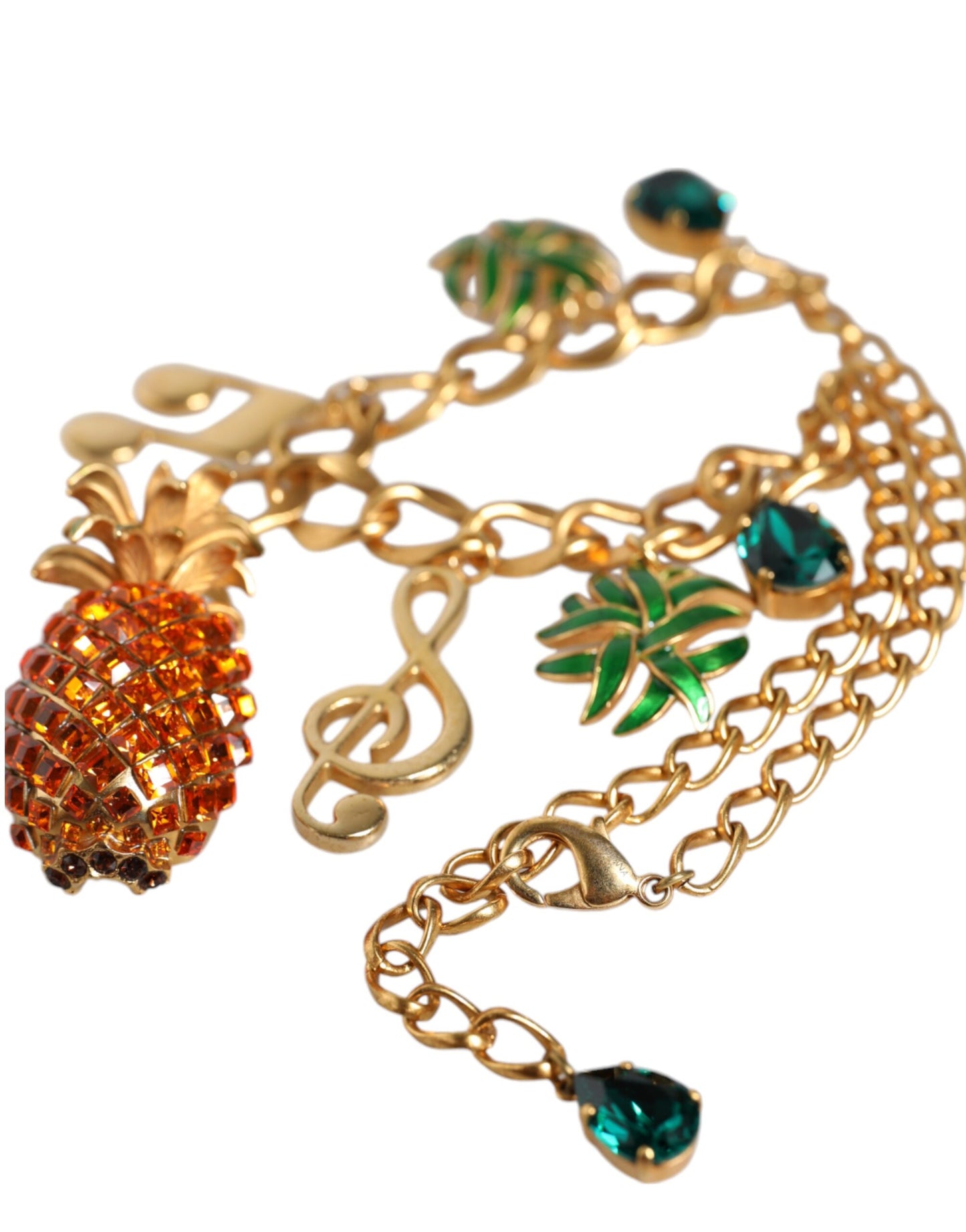 Gold Tone Brass Chain Pineapple Crystal Musical Necklace - The Luxe Alliance