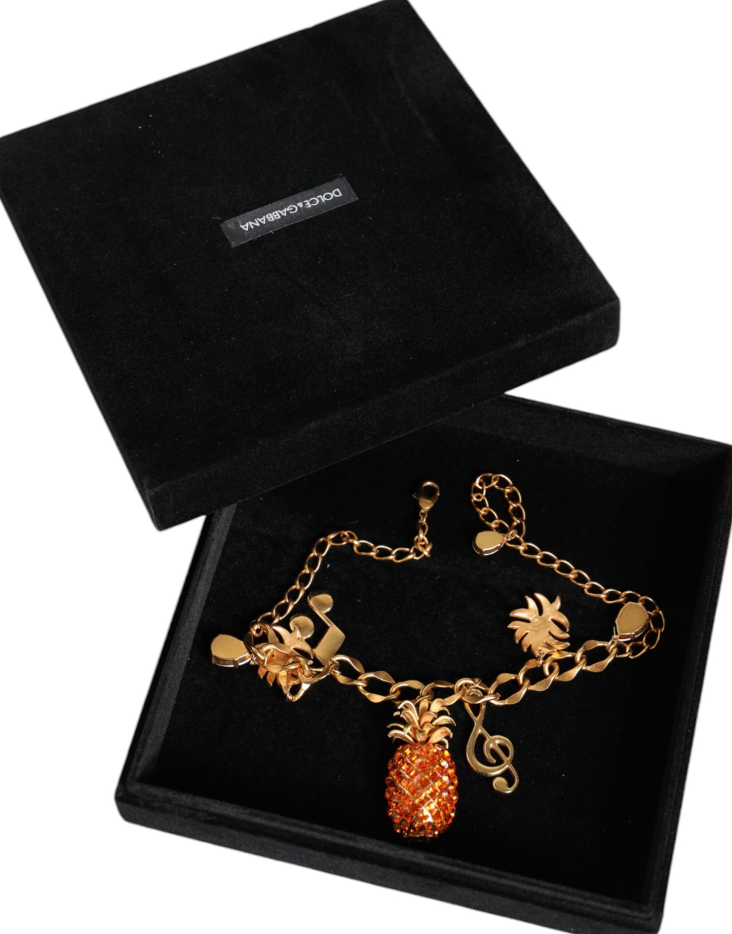 Gold Tone Brass Chain Pineapple Crystal Musical Necklace - The Luxe Alliance