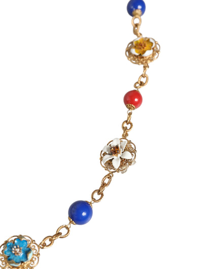 Gold Tone Brass Chain Floral Crystal Beaded Necklace - The Luxe Alliance