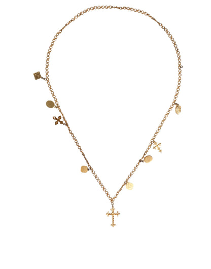 Gold Tone Brass Chain Religious Cross Pendant Necklace - The Luxe Alliance