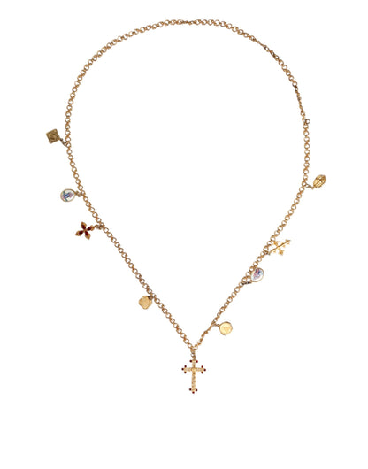 Gold Tone Brass Chain Religious Cross Pendant Necklace - The Luxe Alliance