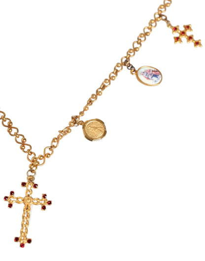 Gold Tone Brass Chain Religious Cross Pendant Necklace - The Luxe Alliance