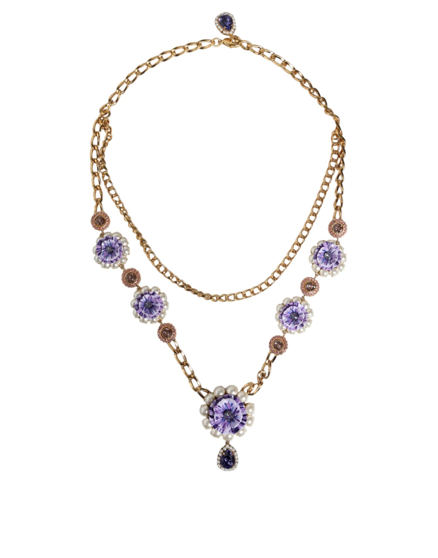 Gold Tone Floral Crystals Embellished Layered Necklace - The Luxe Alliance