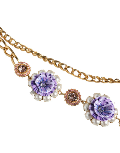 Gold Tone Floral Crystals Embellished Layered Necklace - The Luxe Alliance