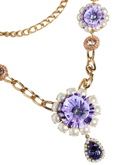 Gold Tone Floral Crystals Embellished Layered Necklace - The Luxe Alliance