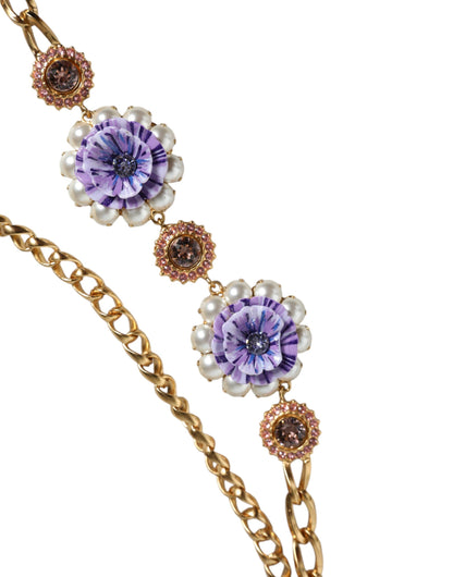 Gold Tone Floral Crystals Embellished Layered Necklace - The Luxe Alliance