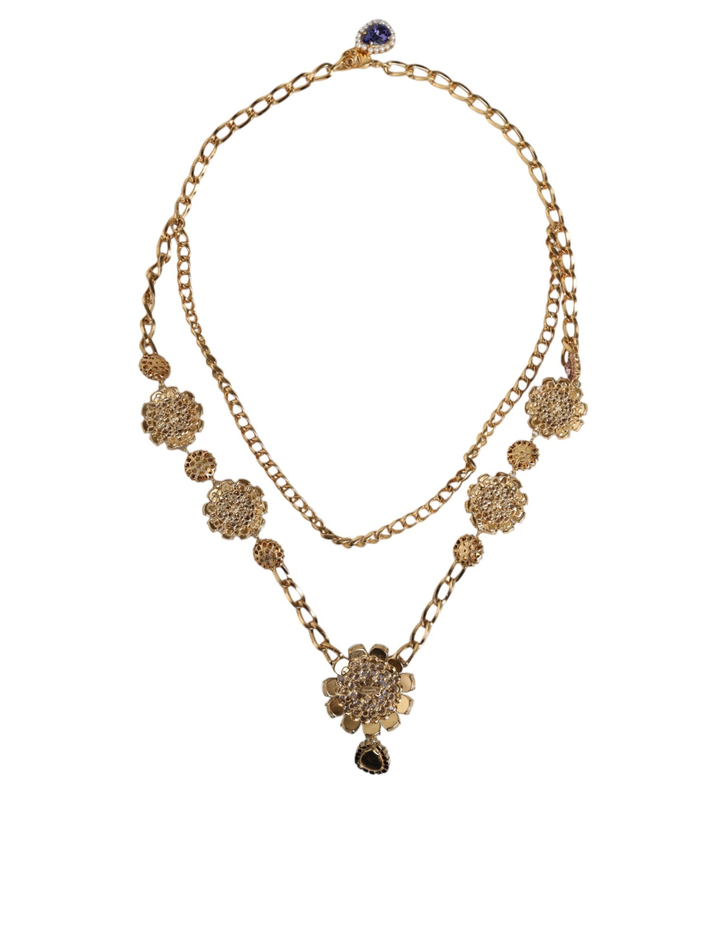 Gold Tone Floral Crystals Embellished Layered Necklace - The Luxe Alliance