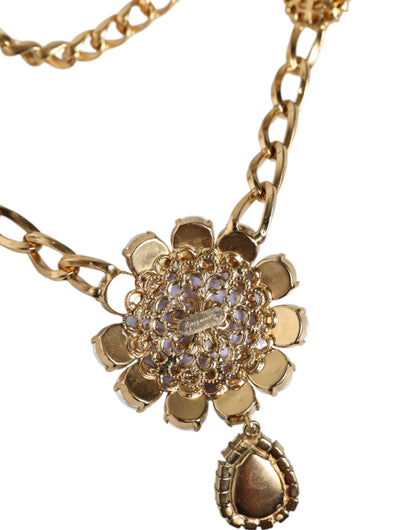 Gold Tone Floral Crystals Embellished Layered Necklace - The Luxe Alliance