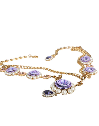 Gold Tone Floral Crystals Embellished Layered Necklace - The Luxe Alliance