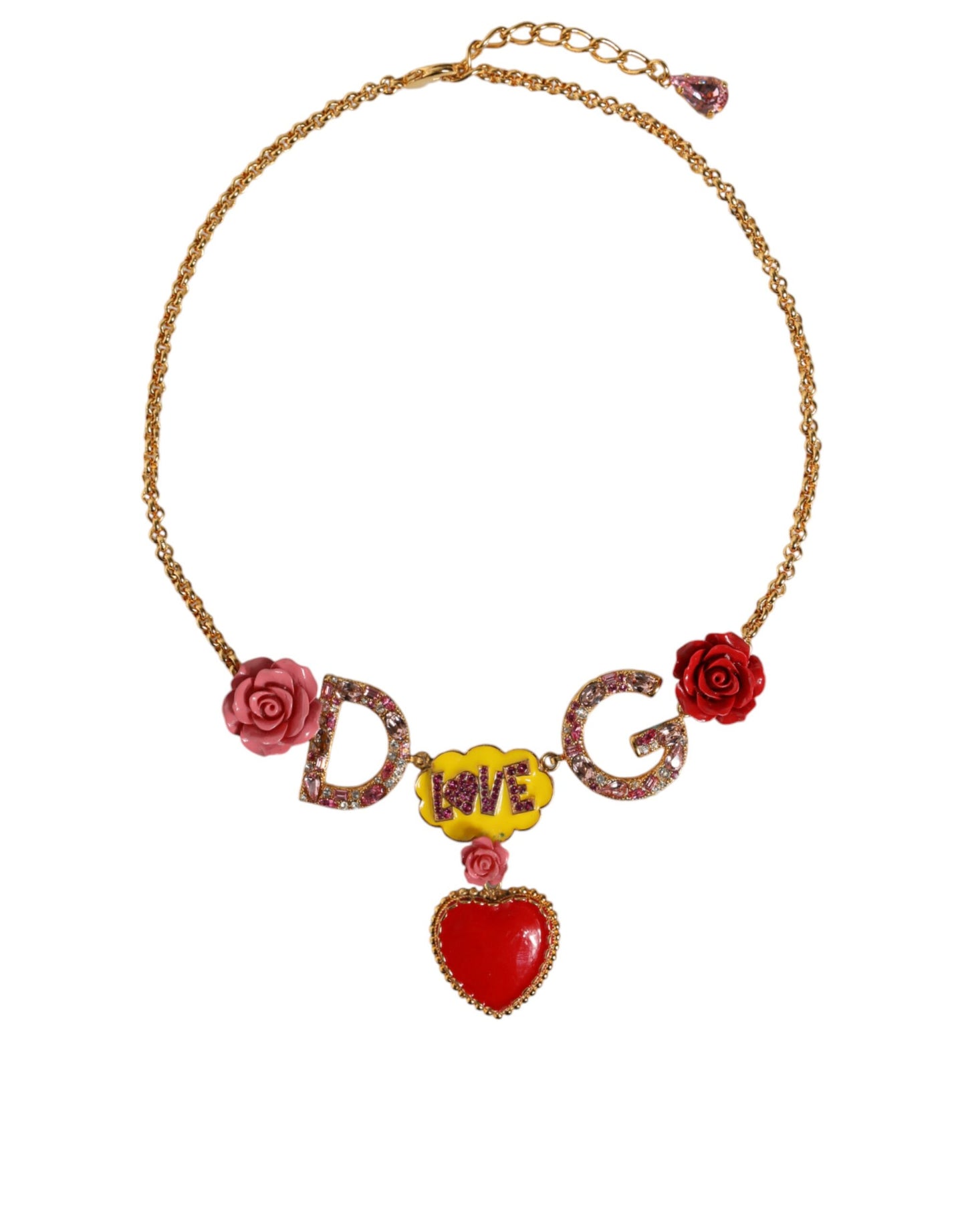 Gold Chain DG Logo Rose Love Crystal Charm Necklace - The Luxe Alliance