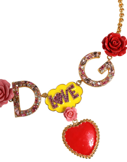 Gold Chain DG Logo Rose Love Crystal Charm Necklace - The Luxe Alliance