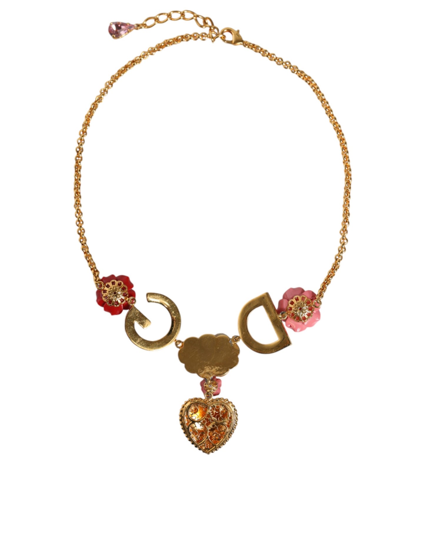 Gold Chain DG Logo Rose Love Crystal Charm Necklace - The Luxe Alliance