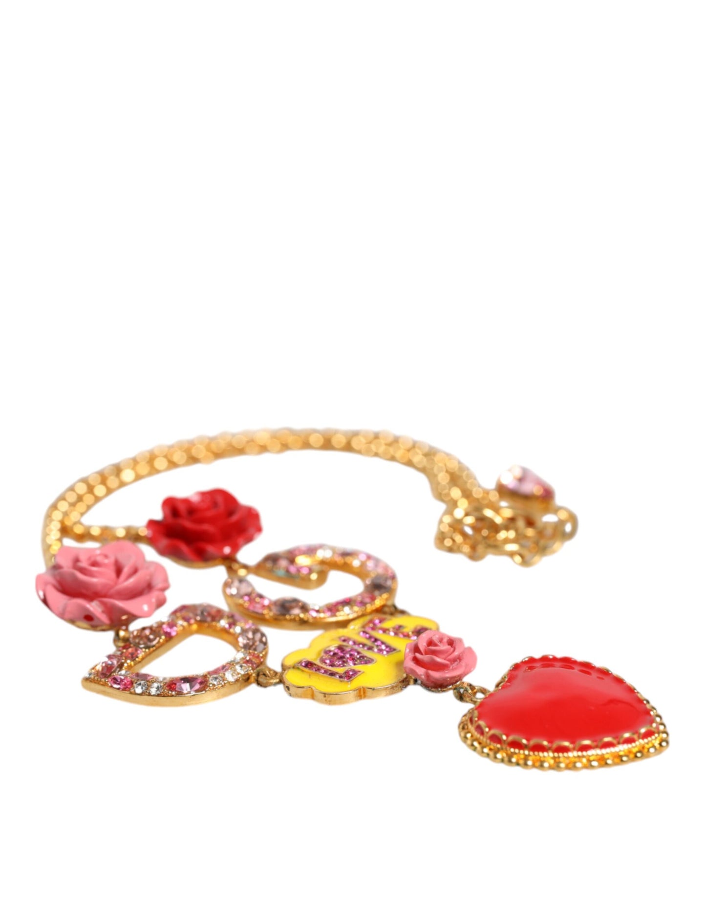 Gold Chain DG Logo Rose Love Crystal Charm Necklace - The Luxe Alliance