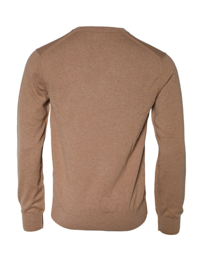 Brown Cashmere Knit V-neck Pullover Sweater - The Luxe Alliance