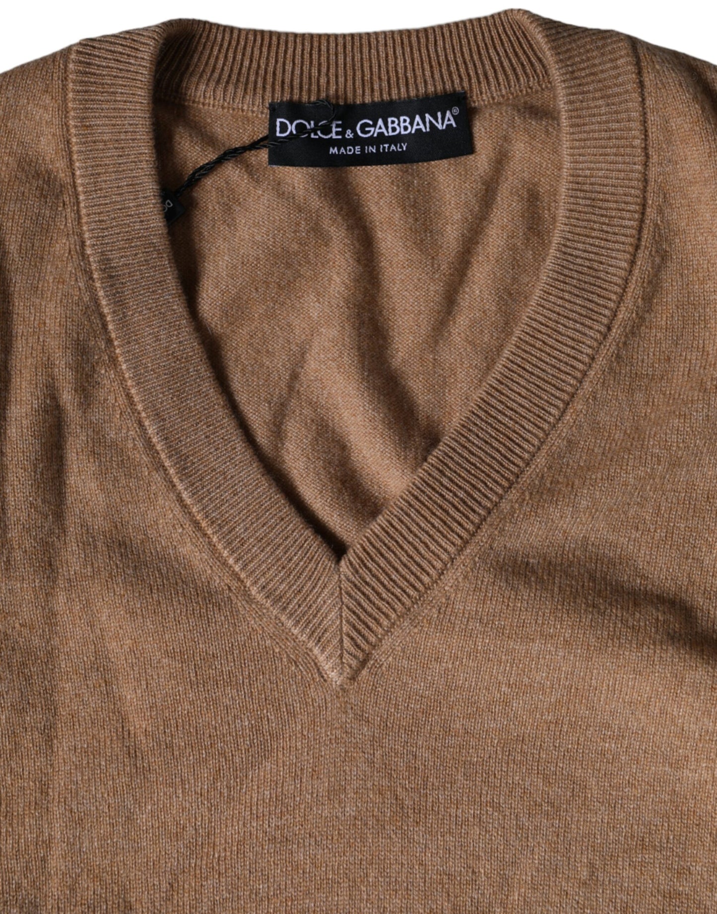 Brown Cashmere Knit V-neck Pullover Sweater - The Luxe Alliance