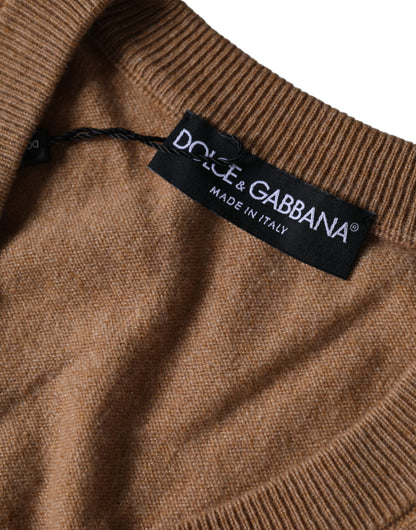 Brown Cashmere Knit V-neck Pullover Sweater - The Luxe Alliance