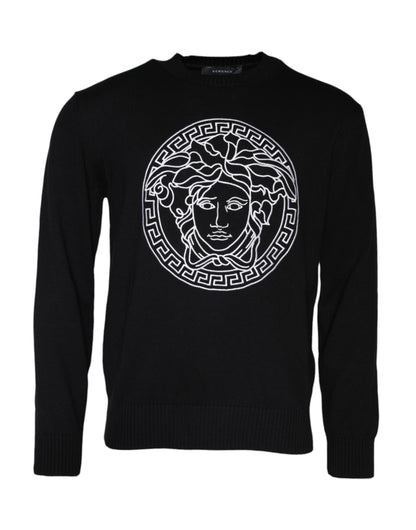 Black Medusa Embroidery Crew Neck Pullover Sweater - The Luxe Alliance