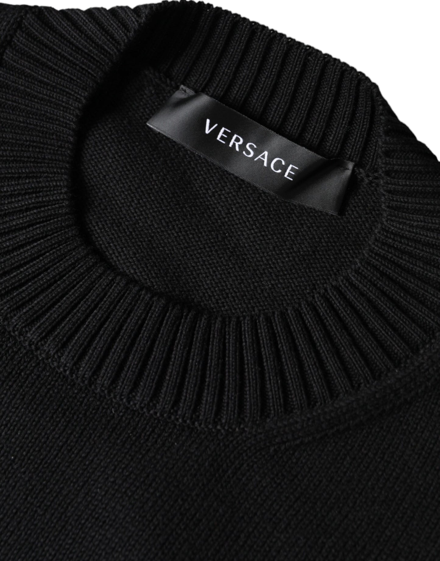 Black Medusa Embroidery Crew Neck Pullover Sweater - The Luxe Alliance