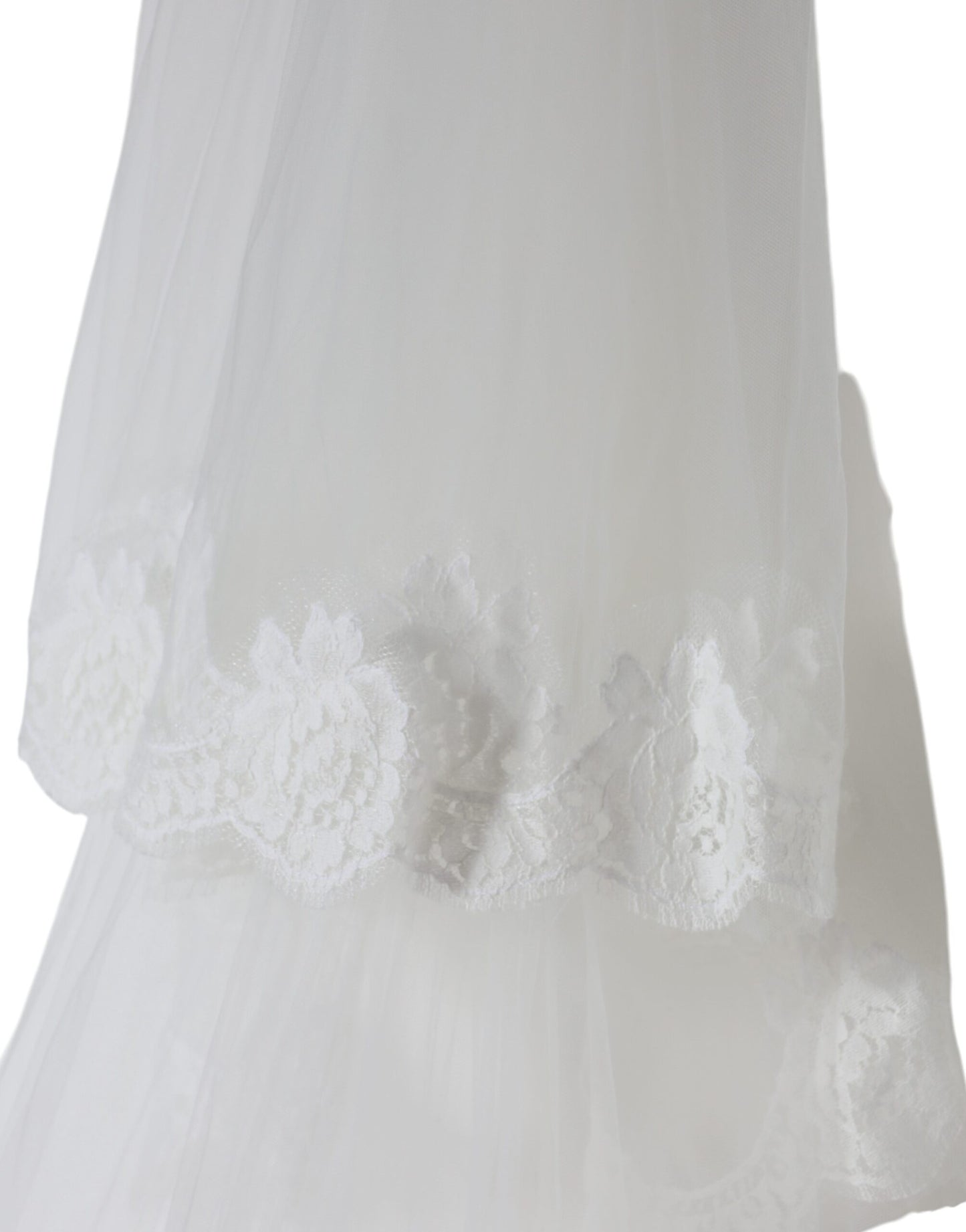 White Floral Lace Nylon Floor Length Wedding Veil - The Luxe Alliance