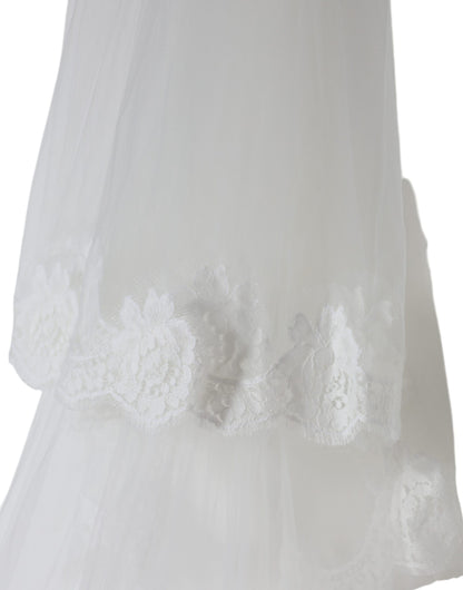 White Floral Lace Nylon Floor Length Wedding Veil - The Luxe Alliance