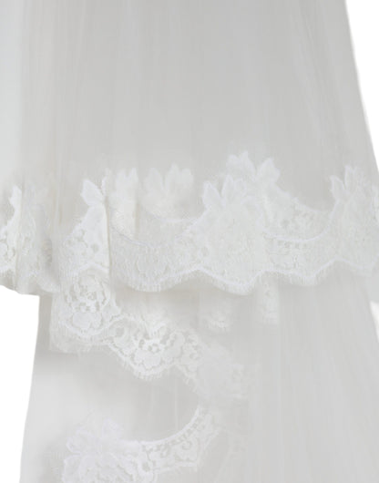 White Floral Lace Nylon Floor Length Wedding Veil - The Luxe Alliance