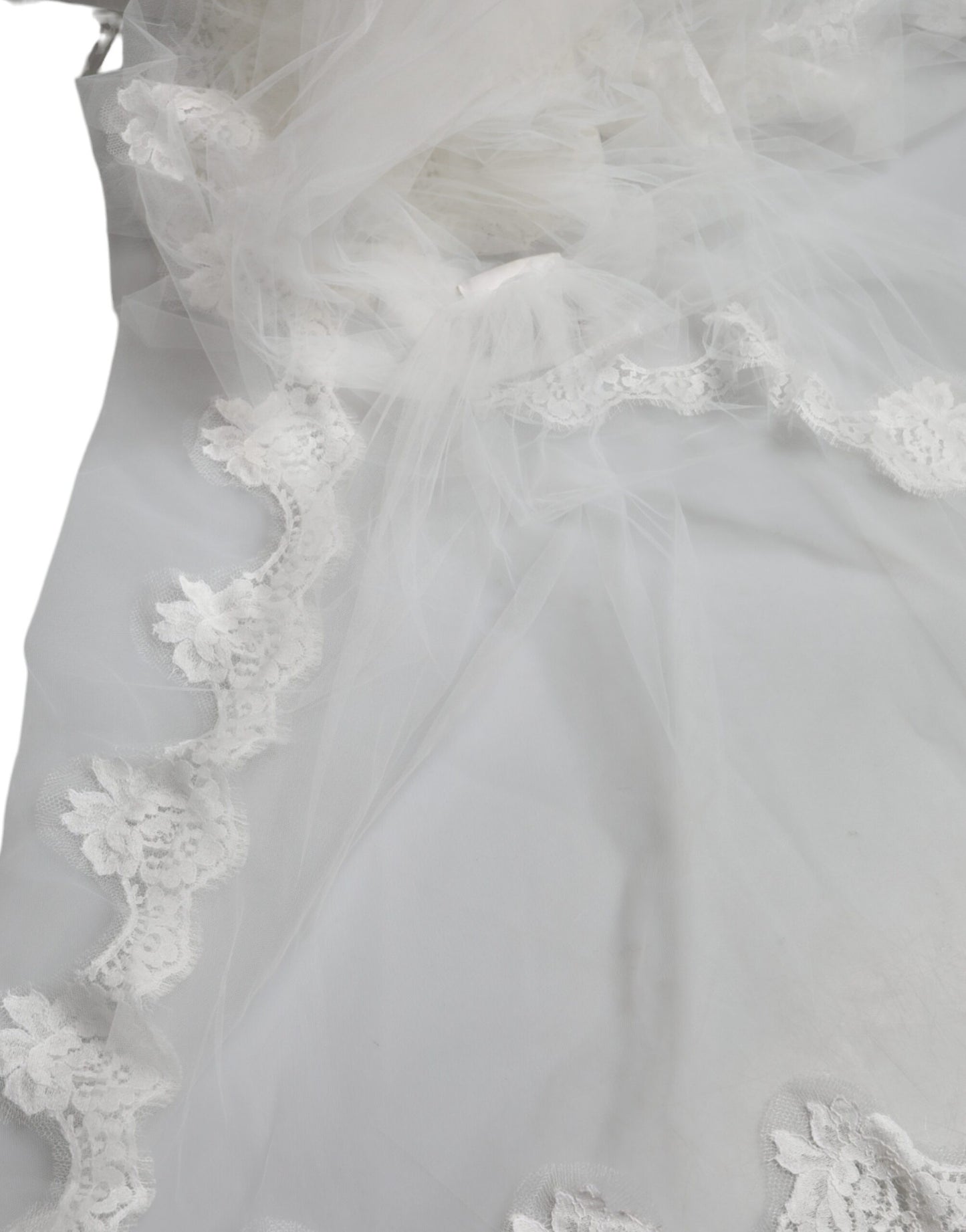 White Floral Lace Nylon Floor Length Wedding Veil - The Luxe Alliance