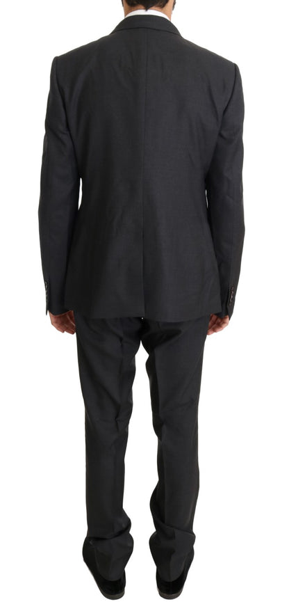  - Elegant Gray Double Breasted Wool Silk Suit