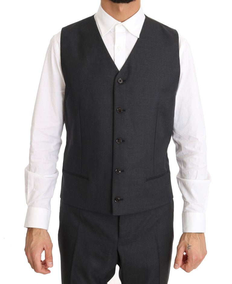  - Elegant Gray Double Breasted Wool Silk Suit